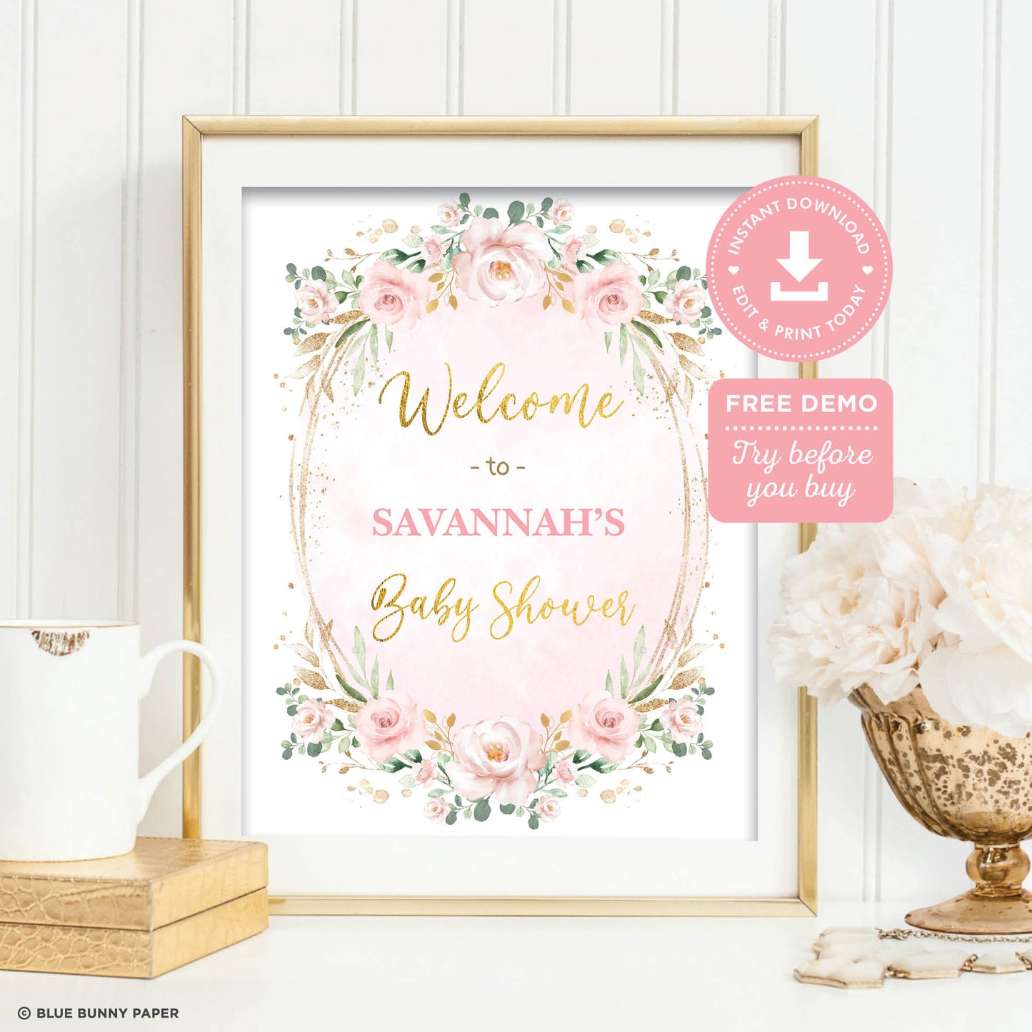 Girl Pink Flower Party Welcome Sign