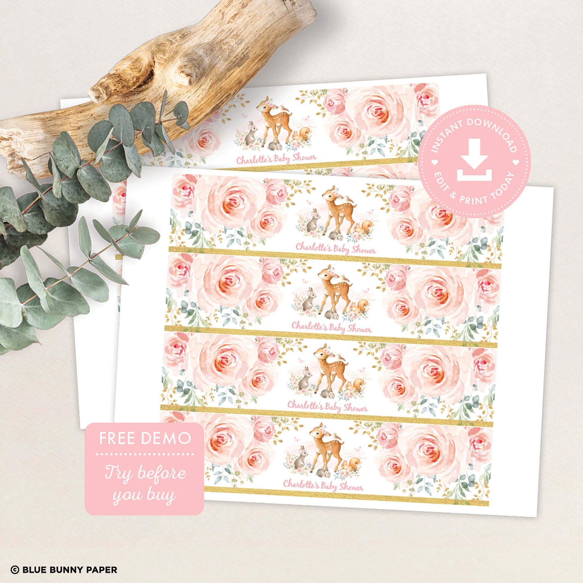 Girl Woodland Water Bottle Labels