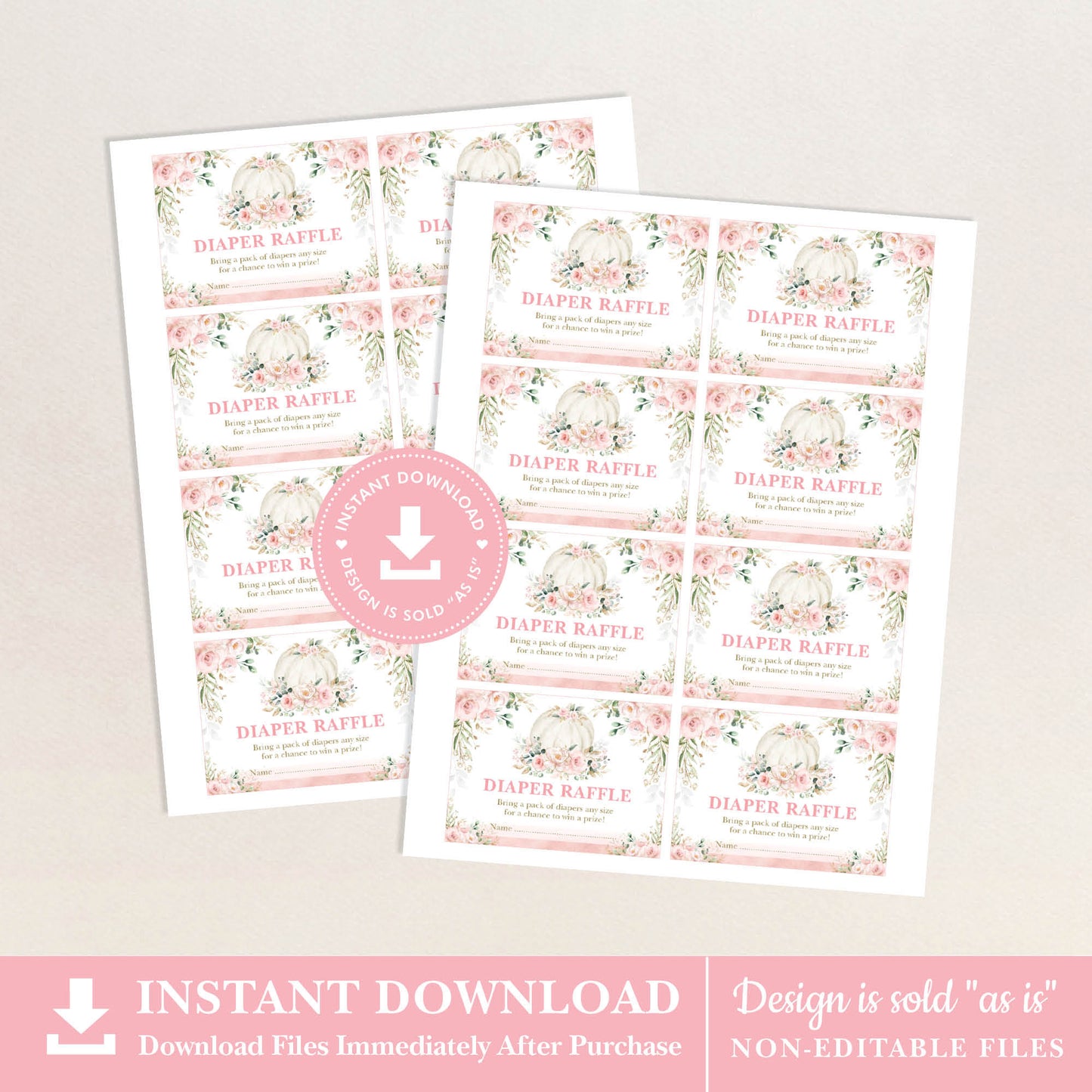 Pumpkin Baby Shower Diaper Raffle Card