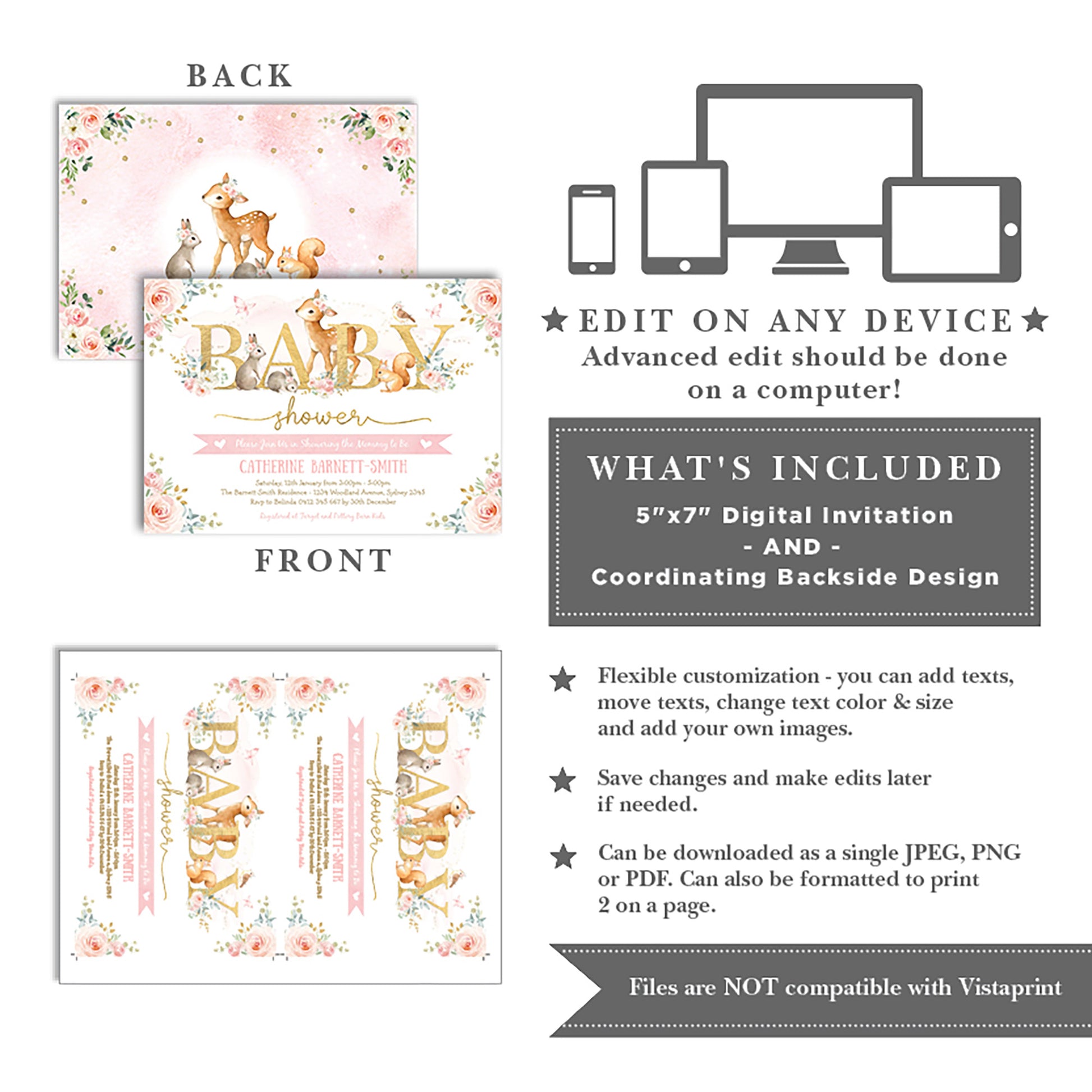 Printable Woodland Girl Baby Shower Invitation