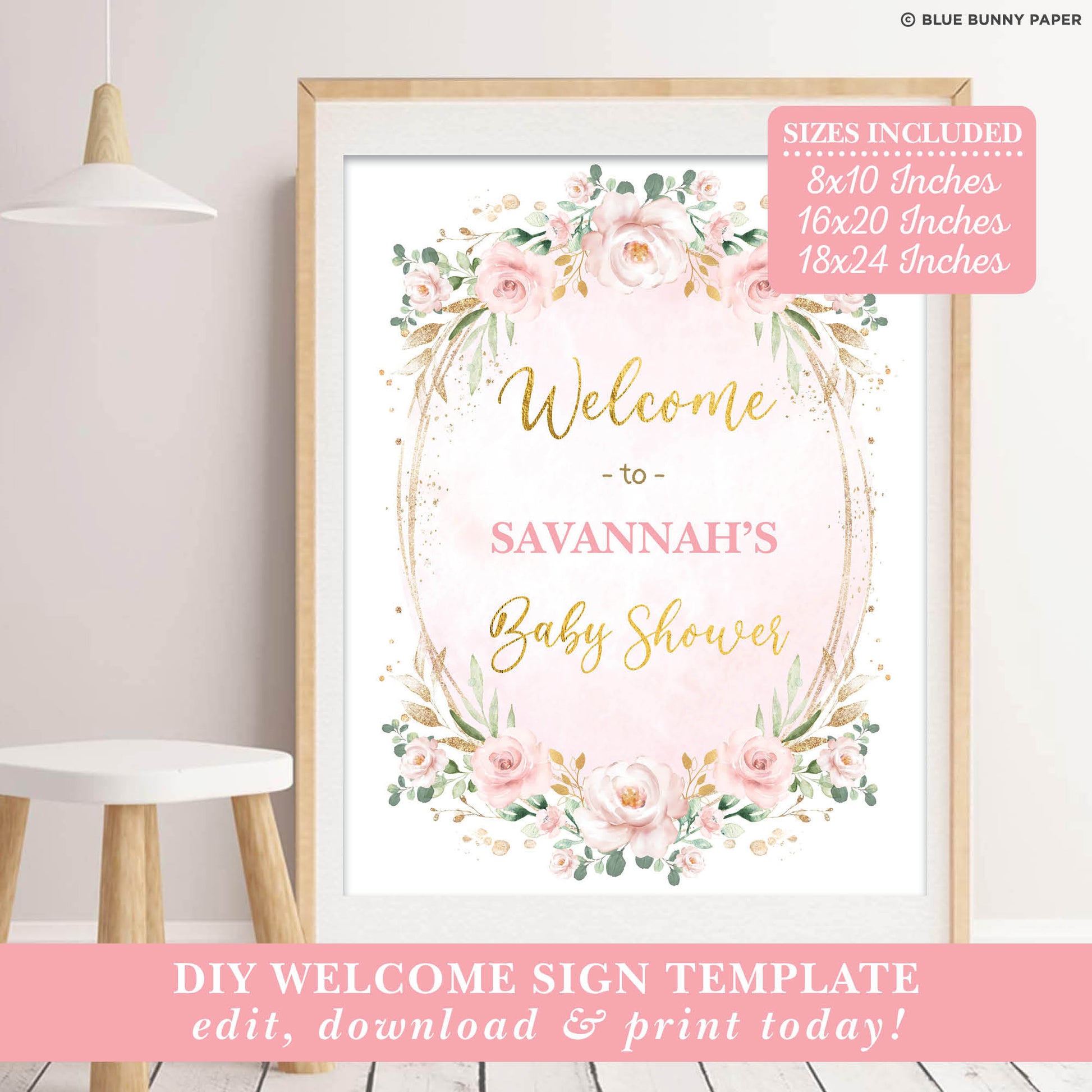 Girl Pink Flower Party Welcome Sign
