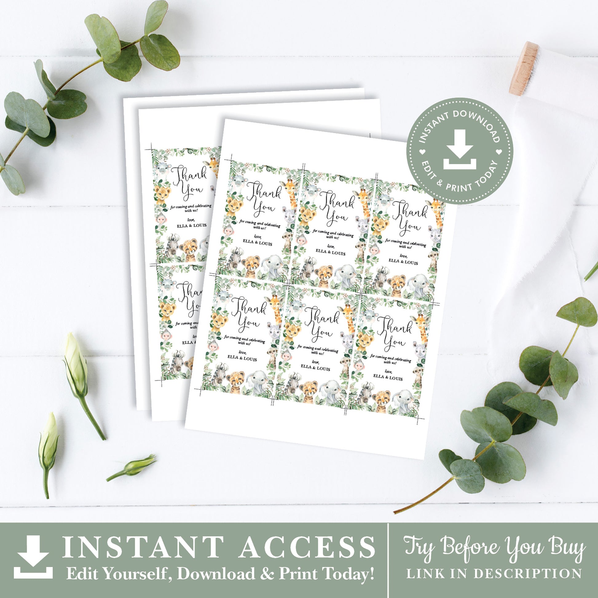 Safari Animals Favor Tags